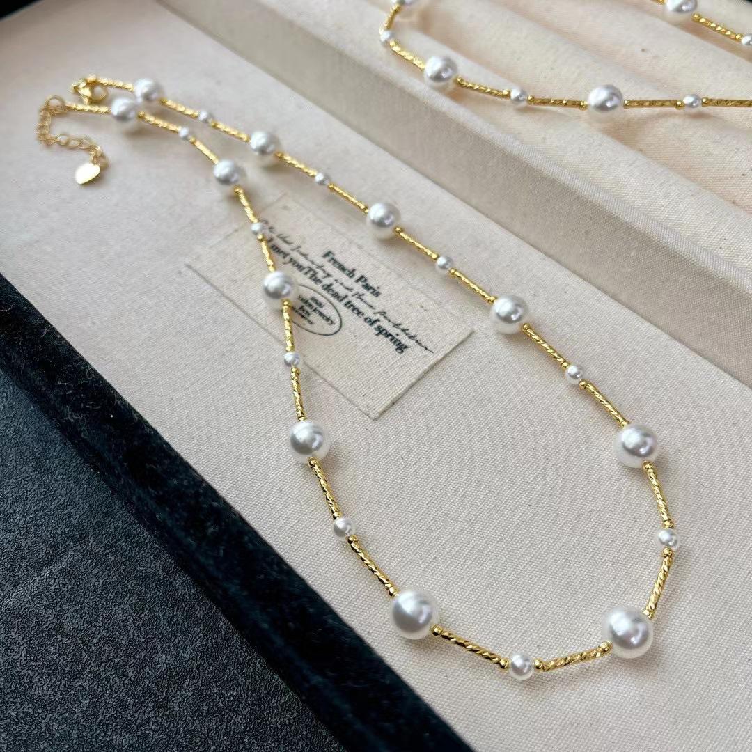 Vintage High-Quality Shijia Zhengyuan Cold White Strong Light Pearl Gypsy Star Collarbone Chain Necklace