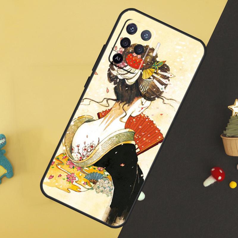 Japanese Geisha Case For Oppo A80 A60 A40 A54 A74 A94 A18 A38 A58 A78 A98 A96 A76 A16 A15 A17 A57 A5 A6 Pro