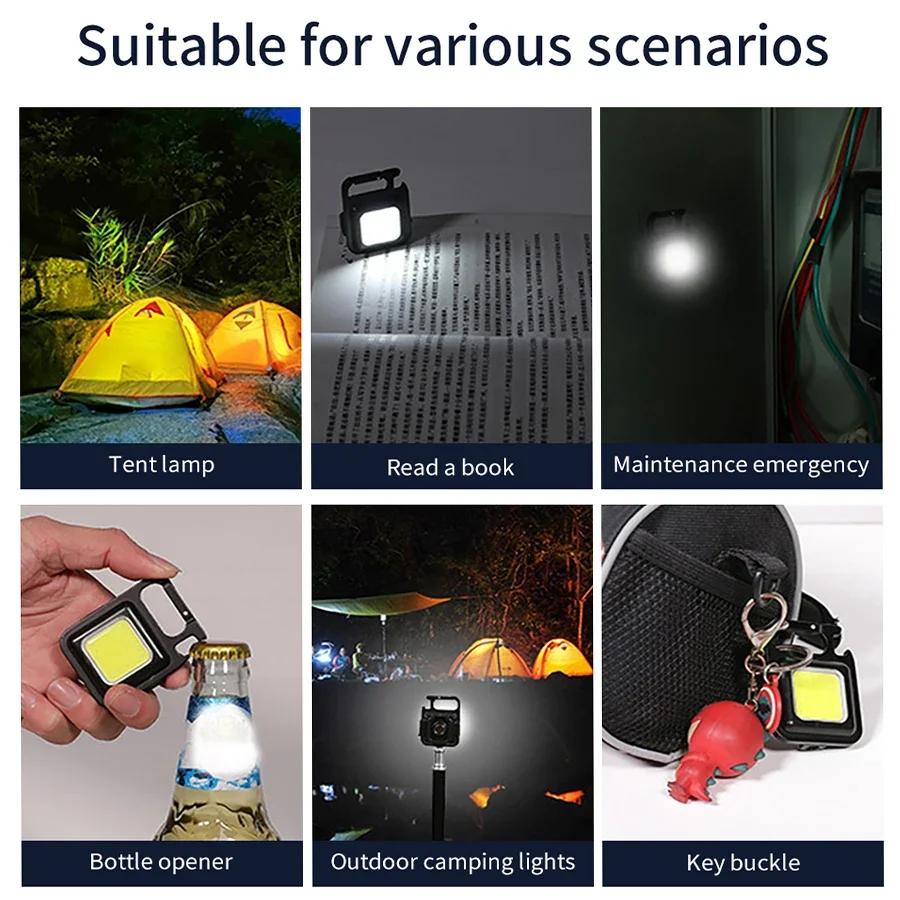 Multifunction COB Portable Lanterns Mini LED Flashlight Keychain Light USB Rechargeable Outdoor Camping Emergency Work Light