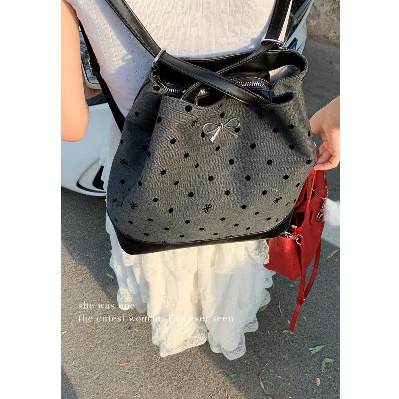 College-style Casual Large-capacity Ladies' Bag, Round Dot Printed Bucket Bag, Fashionable Backpack