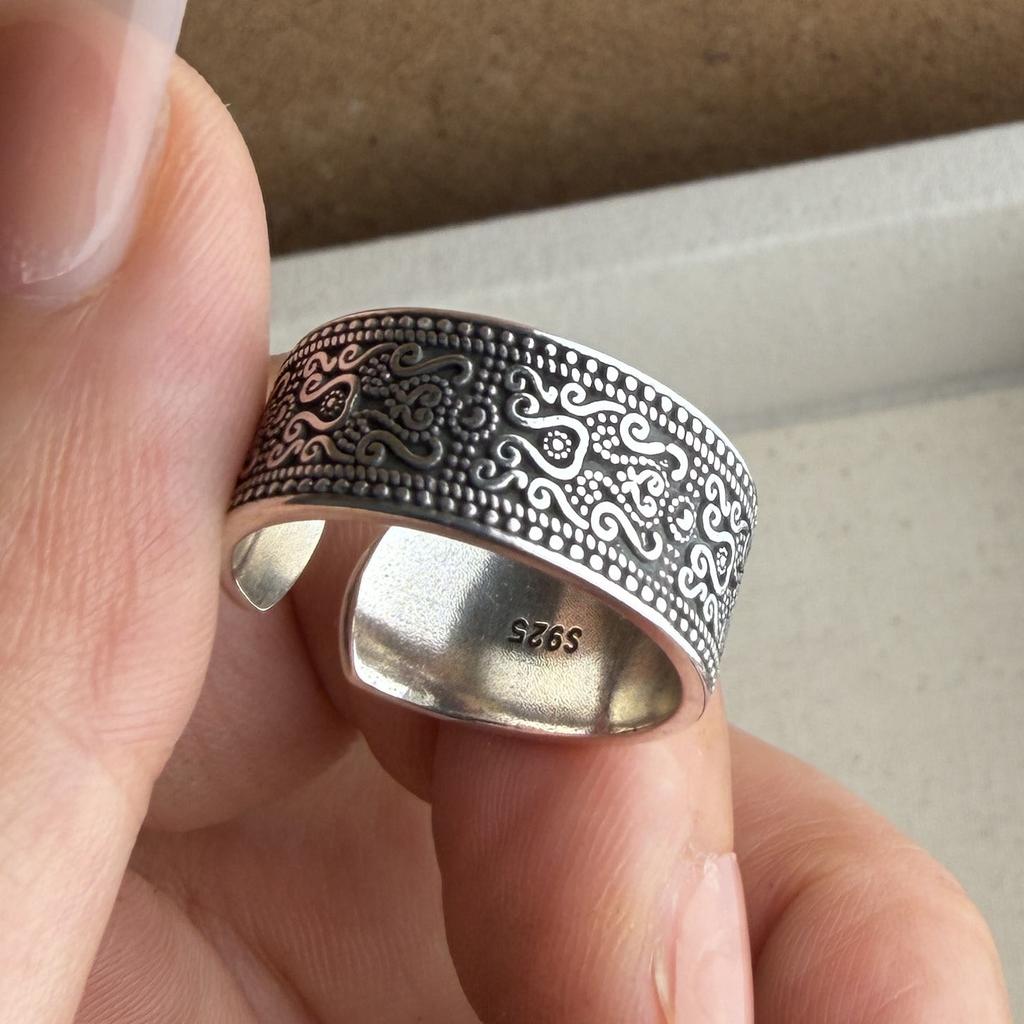 Xiaomi BF CLUB 925 Sterling Silver Ring For Women Jewelry Pattern Retro Open Vintage Handmade Ring Allergy For Party Birthday Gift
