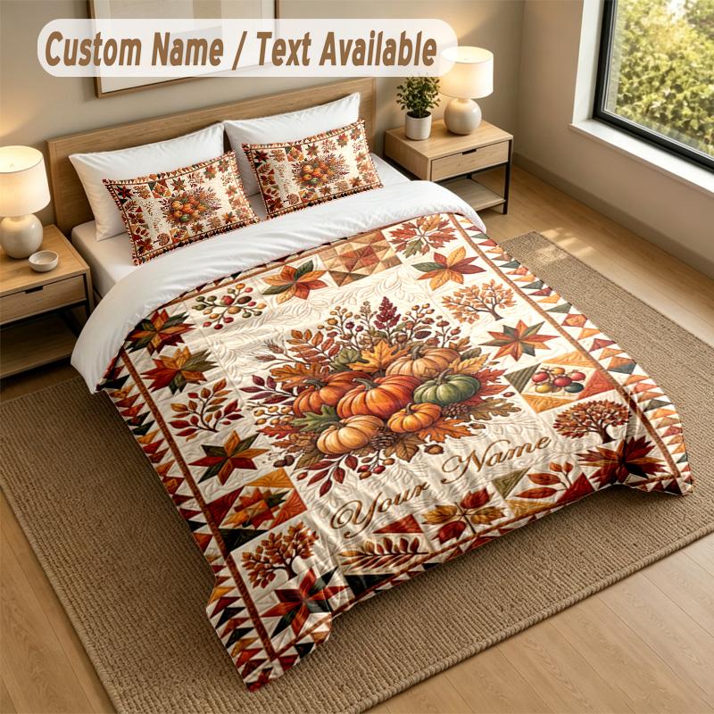Autumn Harvest Theme Personalized 3Pcs Bedding Set Custom Text & Name 1 Sheet 2 Pillowcases Household Bedding 1pc