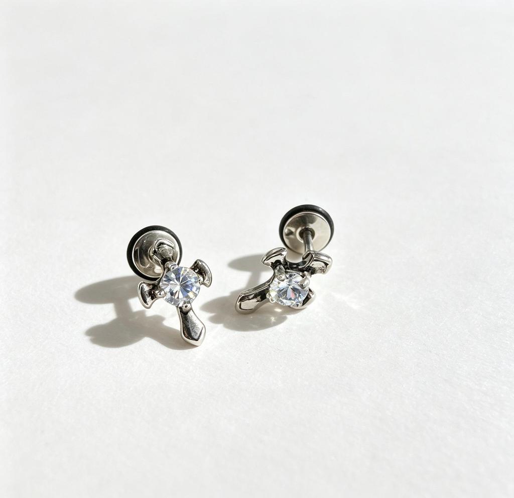 Retro Distressed Star Skull Cross Stud Earrings: Punk Stainless Steel Screw Back for Men