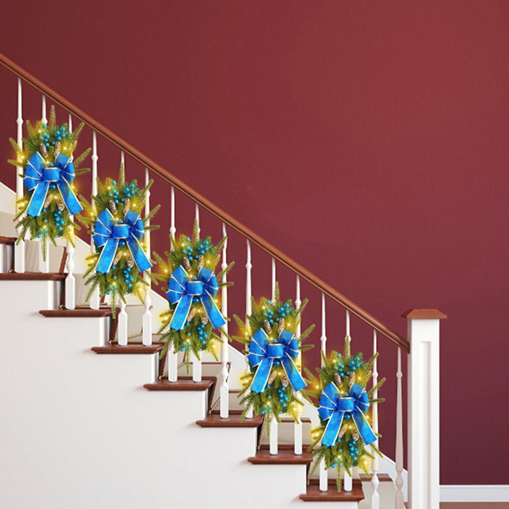Christmas Simulation Garland with Silk Ribbon Wall Window Hanging Ornament Trim Garland Prelit Stairway Swag Trim for Home Decor