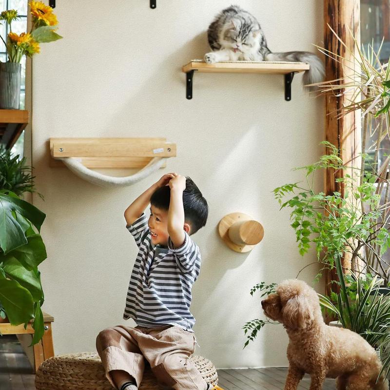 Cat Climbing Wall Wooden Scratching Post Stable And Safe Ladder 2X Indoor Kitten Wall Shelf Wall-Mounted Pet Supplies Furniture