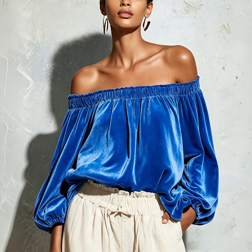 Women's Off-Shoulder Sleeve Blouse Color Casual Top for Daily Wear