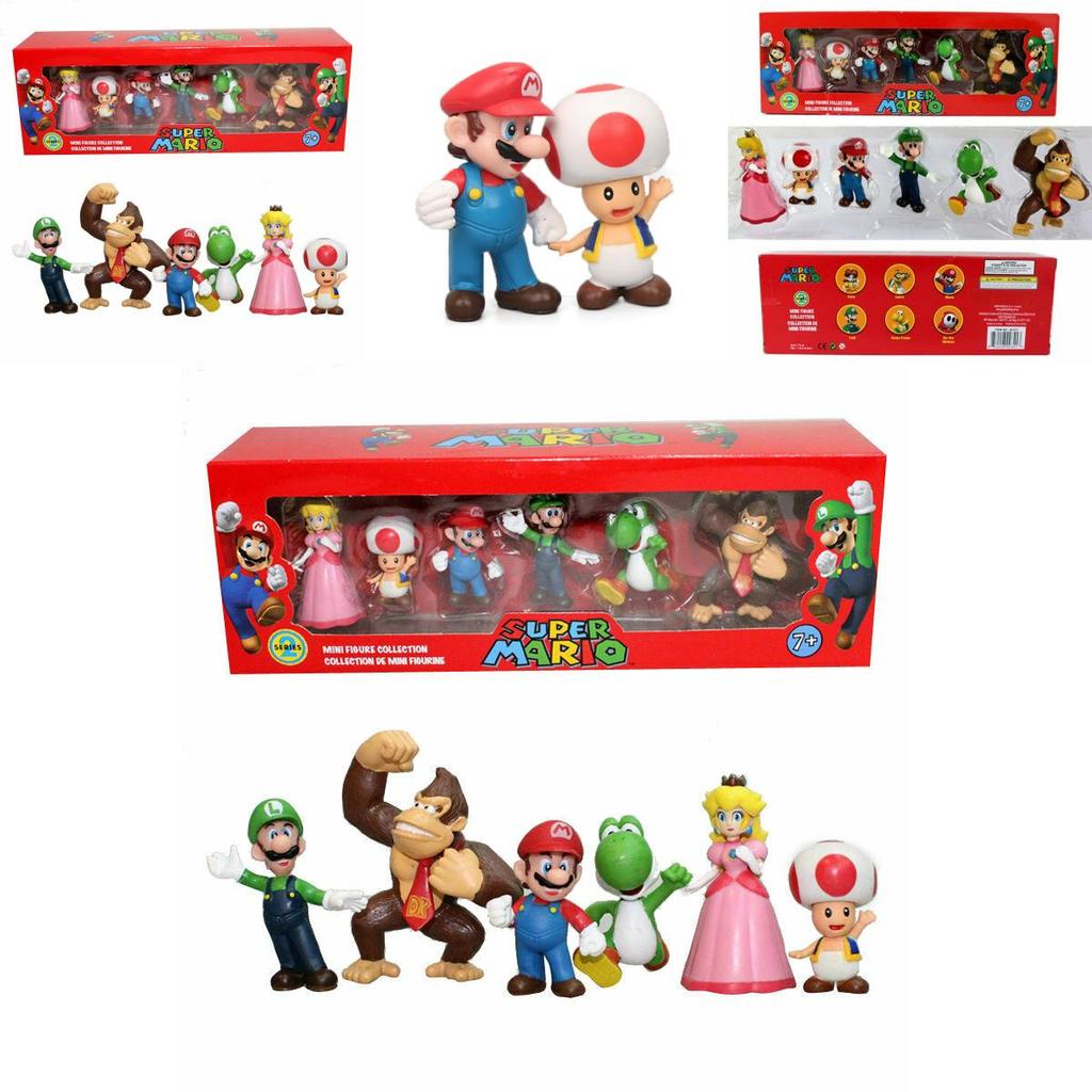 Six Piece Super Mario Bros Action Figure Toys Set Featuring Luigi Yoshi And Mushroom Collectibles For Kids