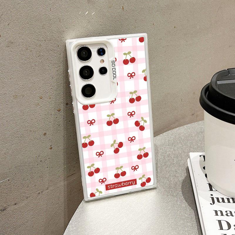 For Samsung Galaxy S25 S22 Ultra Plus S21 FE S24 S23 Ultra Plus FE Laser Phone Case Cartoon Animal Cute Apple Cat Back Covers