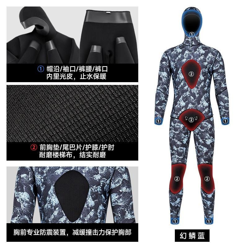 3mm Neoprene Wetsuit Set Spearfishing Snorkeling Freediving Surfing Warm Water Activities Camo Medium