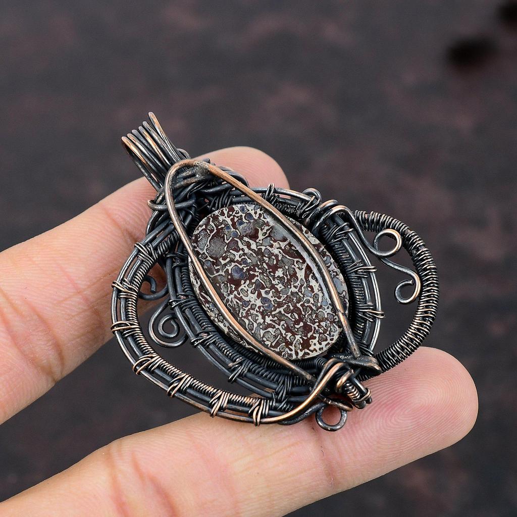Dinosaur Bone Gemstone Pendant Copper Wire Wrapped Pendant Unique Copper Jewelry Handmade Boho Pendant Wire Wrapped Jewelry Anniversary Gift