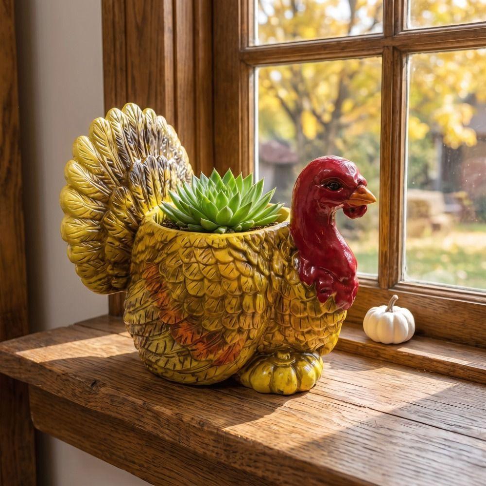 Fall Harvest Fall Turkey Plant Holder Turkey Figurine Candy Bowl Outdoor Garden