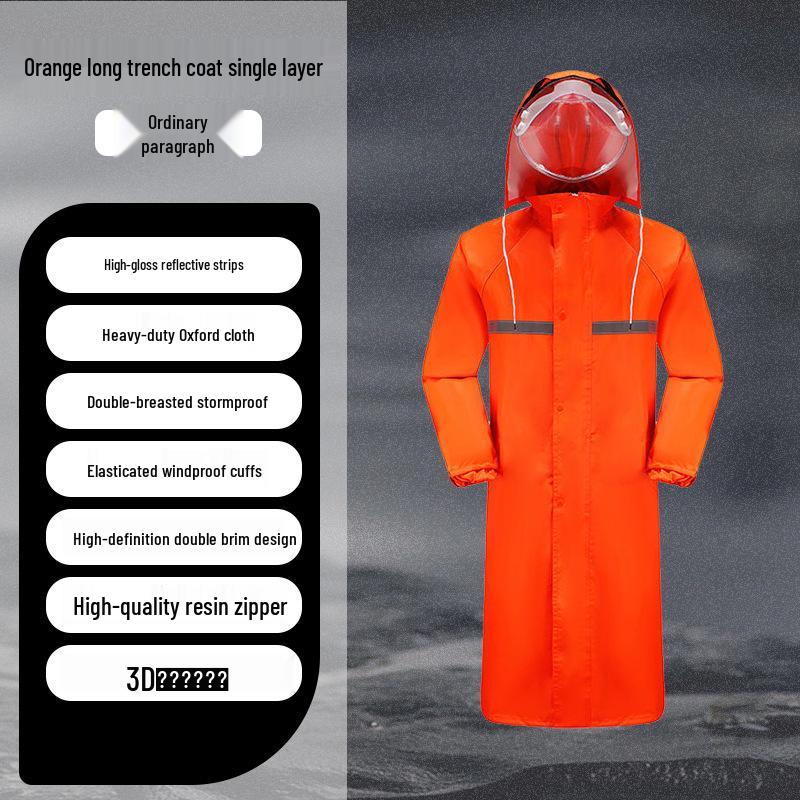 Orange Reflective Double-Layer Trench Coat for Sanitation Workers - Thickened Fire Protection Raincoat Set