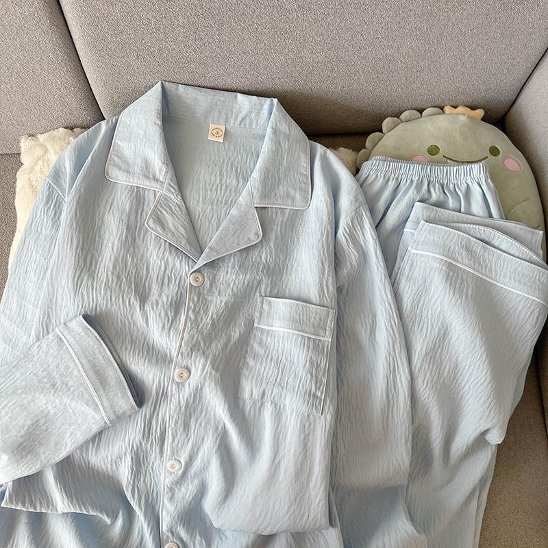 Herren Frühling und Herbst Einfaches einfarbiges Set Reverskragen Langarm-Oberteil + Weiche Hose Lässiger Oversized Loungewear
