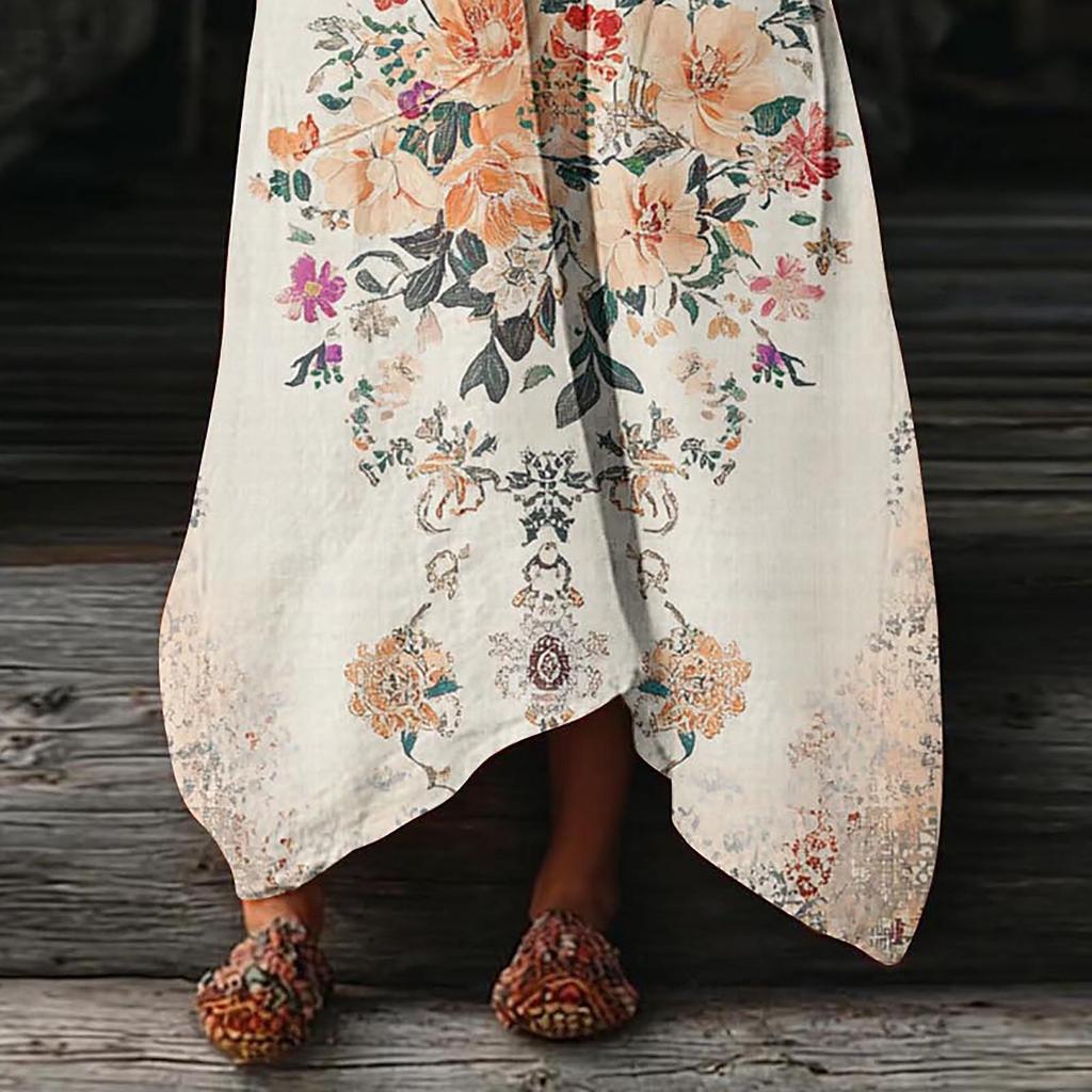 Luźna Sukienka Kaftan z Dekoltem V i Kwiatowym Wzorem z Kieszeniami Długi Rękaw Codzienna Sukienka Maxi dla Kobiet Wygodny Design