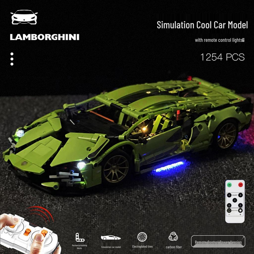 Green Bull 1:14 Remote Control Sports Car - Lego-Compatible Racing Model Building Set