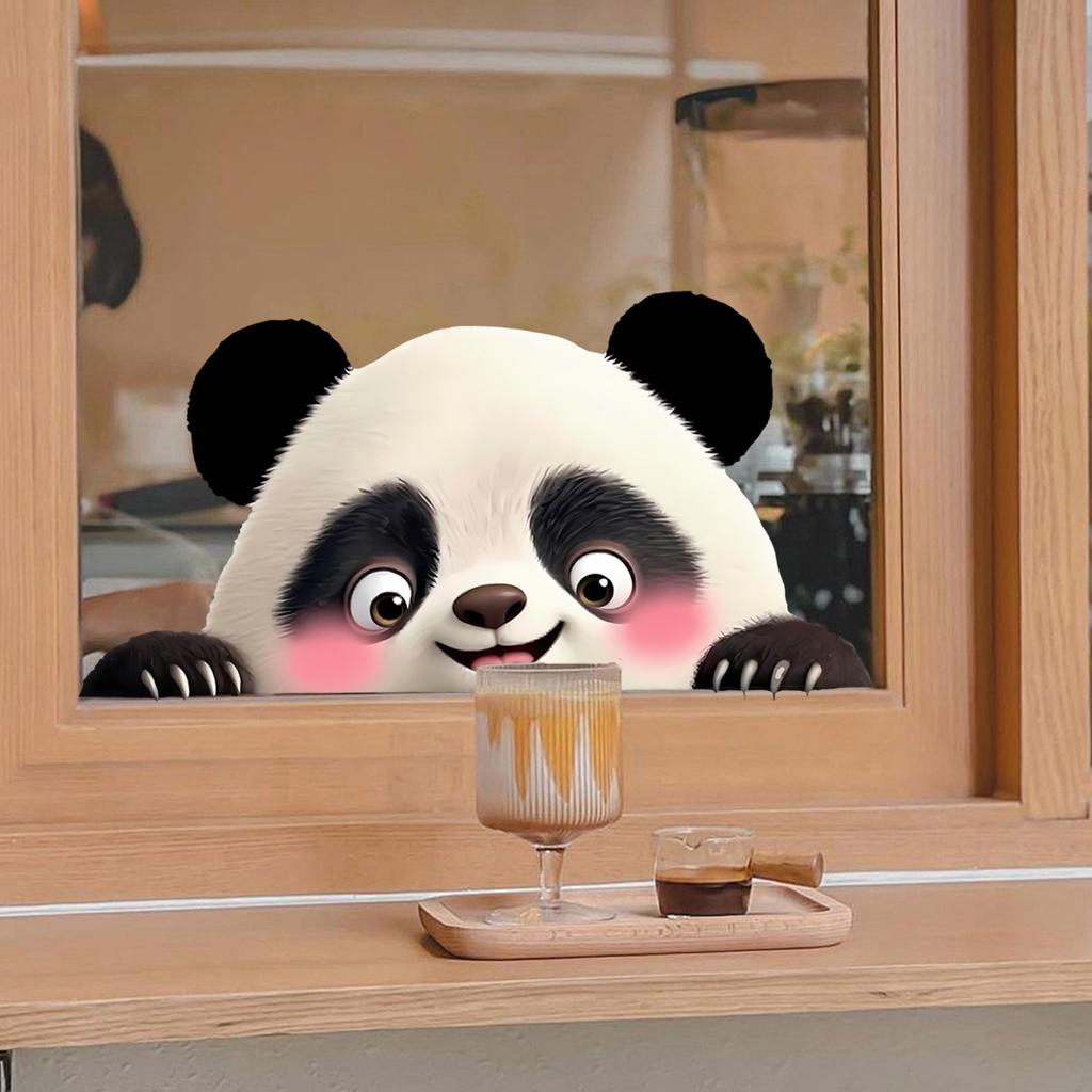 Kreatives Süßes Schwarz-Weiß-Panda Statisch Haftend Ohne Kleber für Wohnzimmer Balkon Glasfenster Heimdeko