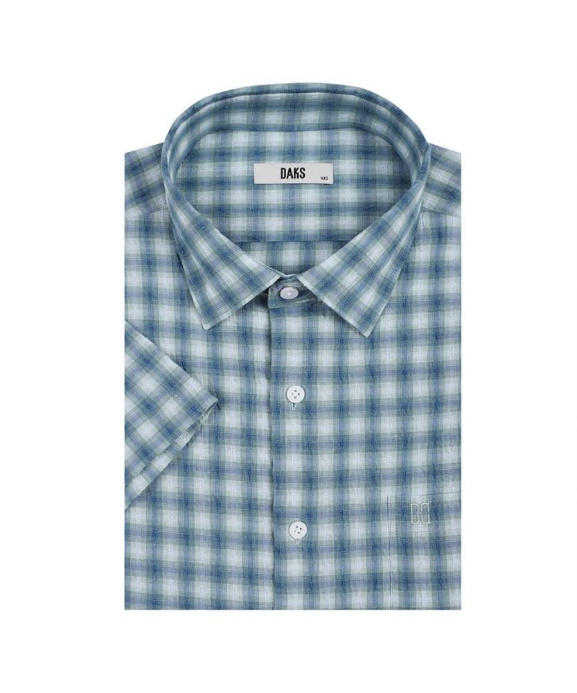 Dagseusyeocheu Linen Blend Easy Care Small Check Stretch Short Sleeve Shirt_Dls1Shcs104E1
