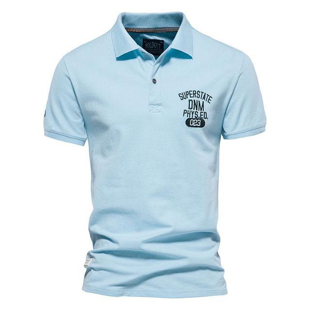 

Хлопок с лацканами, короткий рукав, однотонная вышивка, спортивный низ, мужское ПОЛО, большой размер XS светло-синий