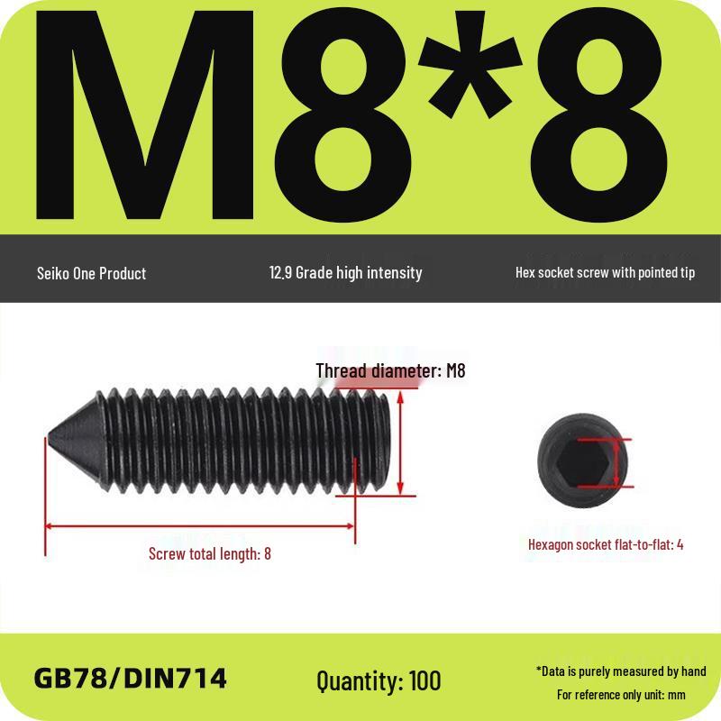 12.9 Grade Pointed Set Screw Grub Set: Headless Screws M3 M4 M5 M6 M8 M10