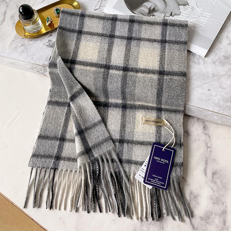 British Plaid 100 Cashmere Scarf Men's Winter Warmth Black and White Gray Business Scarf Men's