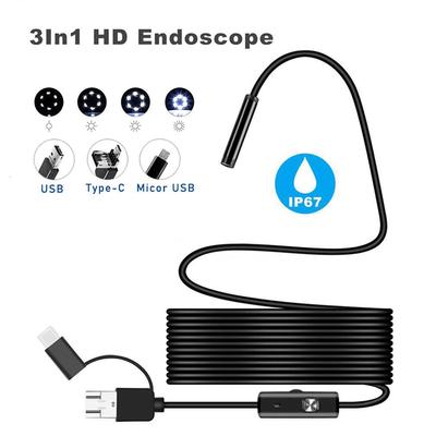 3 In1 10//5/3/2/1m USB Endoscope Borescope 6 LED Waterproof Snake Camera for Mac Windows IOS Android Smartphone Mobile Industrial Endoscope