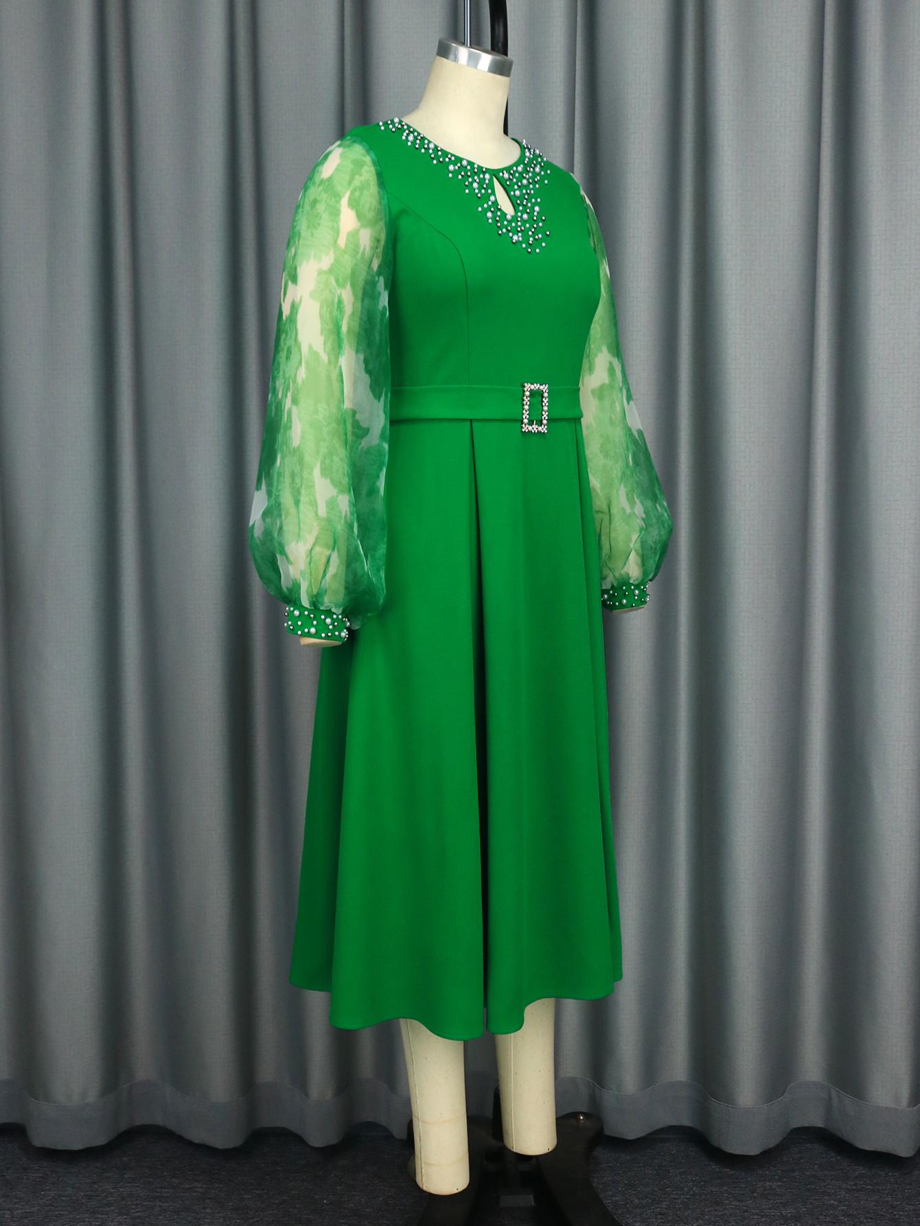 AOMEI зеленое платье А-силуэта с круглым вырезом — фото 3