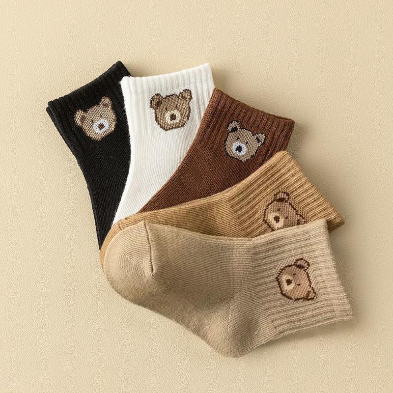 5Pair Cute Cartoon Bear Mid-Calf Docks Kid Socks Autumn/Winter Versatile Socks Soft Comfortable Breathable All-Season Socks