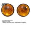 French Earrings 1 Pair Stud for Women, Large Round Amber Resin with Natural Color Matte Metal Edges, Exaggerated Geometric Daily Wear Party Jewelry