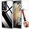 Case and Tempered Glass - Samsung - S21 Ultra - Soft TPU - Shockproof - Ultra Slim