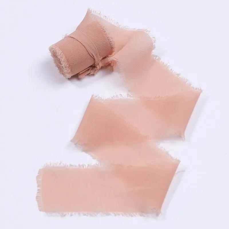 4CM*5M Handmade Frayed Edged Satin Chiffon Silk Ribbon For Wedding Invitation Wrapping Bouquets Birthday Party Decorations Gifts