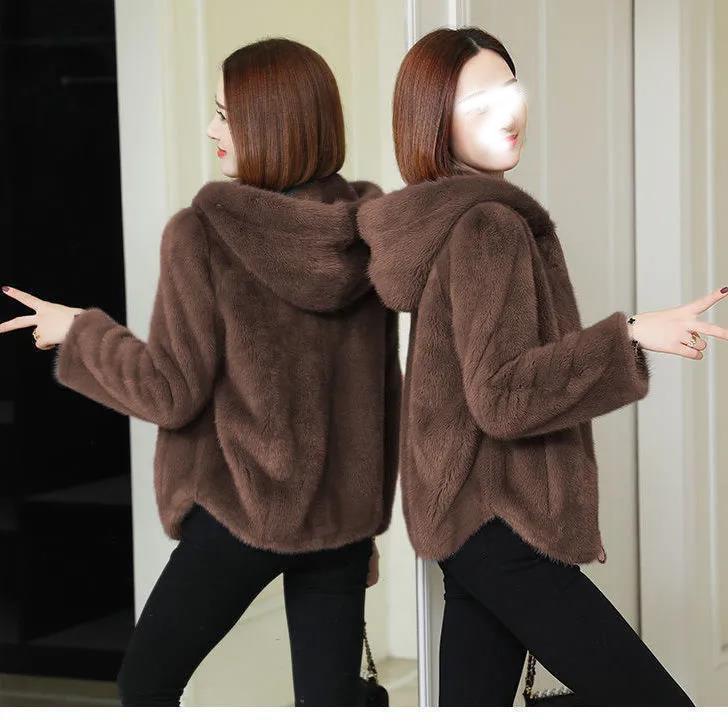 Fat M Coral Fleece Warm Coat Women's Autumn and Winter New Thickened Hooded Coat Coat Large Size Thin Trendy
