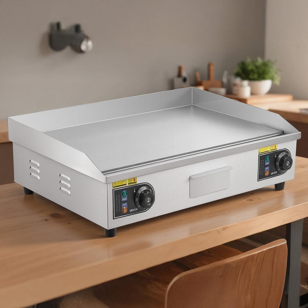 Commercial Electric Griddle, 725 X 400 Mm, 4400W, 50-300°C Adjustable Temp Control, Stainless Steel Countertop Full Flat Top Grill with 2 Spatulas and