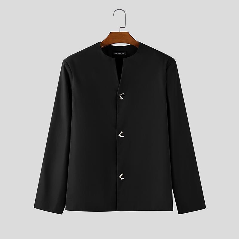 INCERUN Oversized Men Casual Long Sleeve Buttons Up Blazer Tops