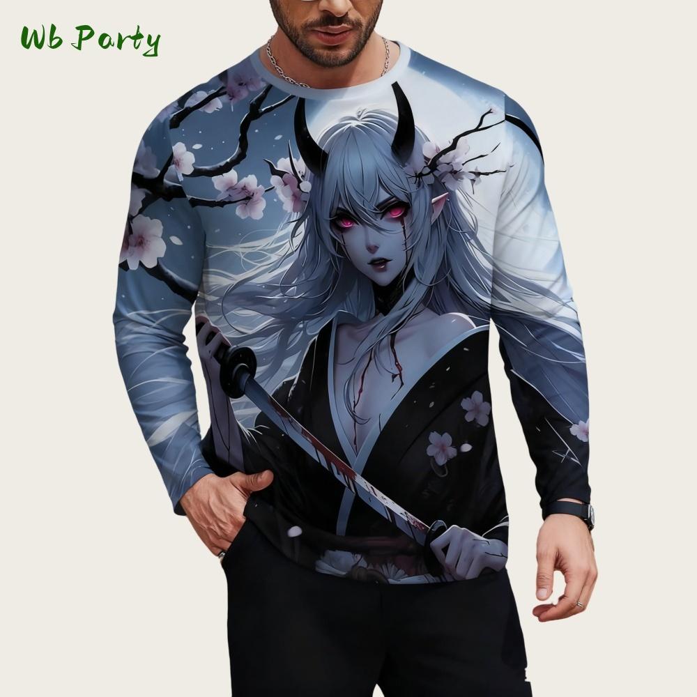 

Japanese Long Sleeve Mens 3D Samurai Cartoon Pattern T-Shirt O-Neck Long Short Sleeve Breathable Style Streetwear Men s Clothing 5XL