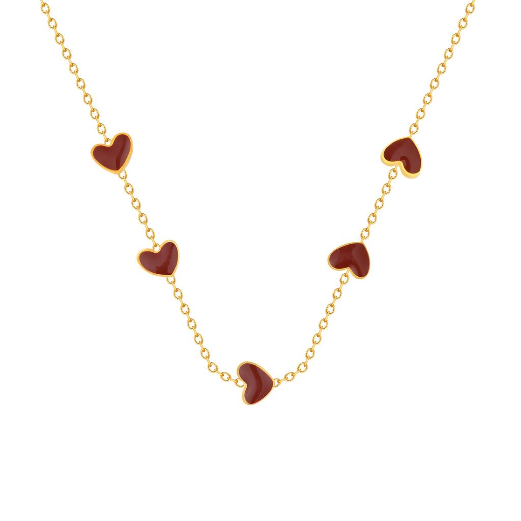 Xiaomi Vnox Red Enamel Love Necklace For Women Cute Five Small Heart Stainless Steel Chain Necklaces Light Luxury Gold Plated Jewelry