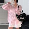 New ArriVals Open Run Women Summer V Neck STripe SliT Loose T shirT