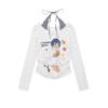 Japanese Y2k Anime Print T-shirt 2000s Cutecore Off Shoulder Tops Vintage Harajuku Long Sleeve Fake Two-piece Top Kawaii