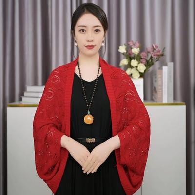 Summer Foreign Style Crochet Hollow Knitted Shawl Women's Fashion High-end Versatile Temperament Long-sleeved Top Knitted Sweater