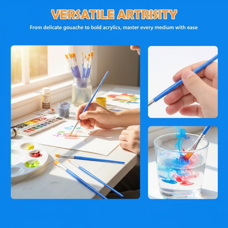 100/130/160/180/200Pcs Painting Brushes Set Art Flat Tip Round Nylon Hair Paint Brush For Acrylic Watercolor Kids/Artists