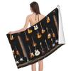 Vintage Guitar Pattern Print Sand Free Beach Towel Quick Dry Absorbent Music Theme Bath Towel for Pool Swimming Bathroom Beach