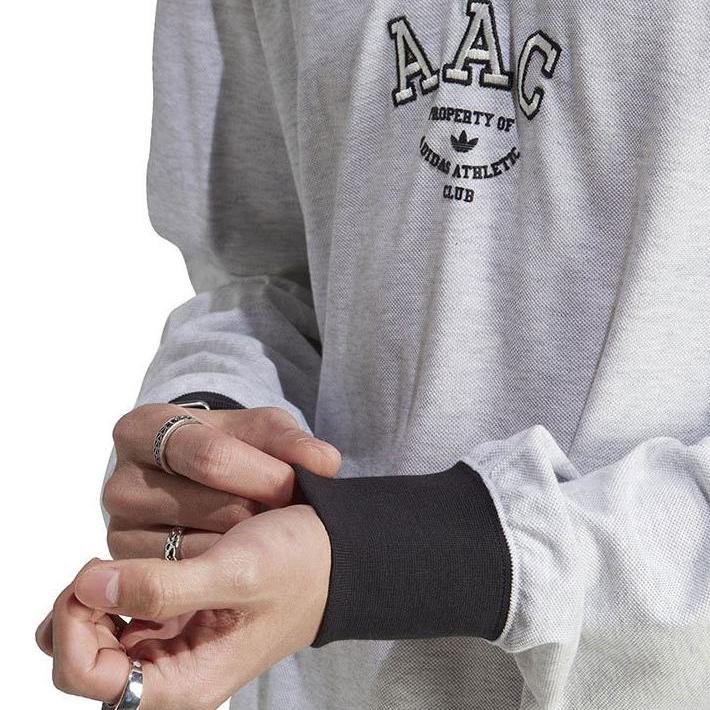 adidas Embroidered Letter Colorblock Loose Long Sleeve Polo Shirt Men Tops Gray IM4585