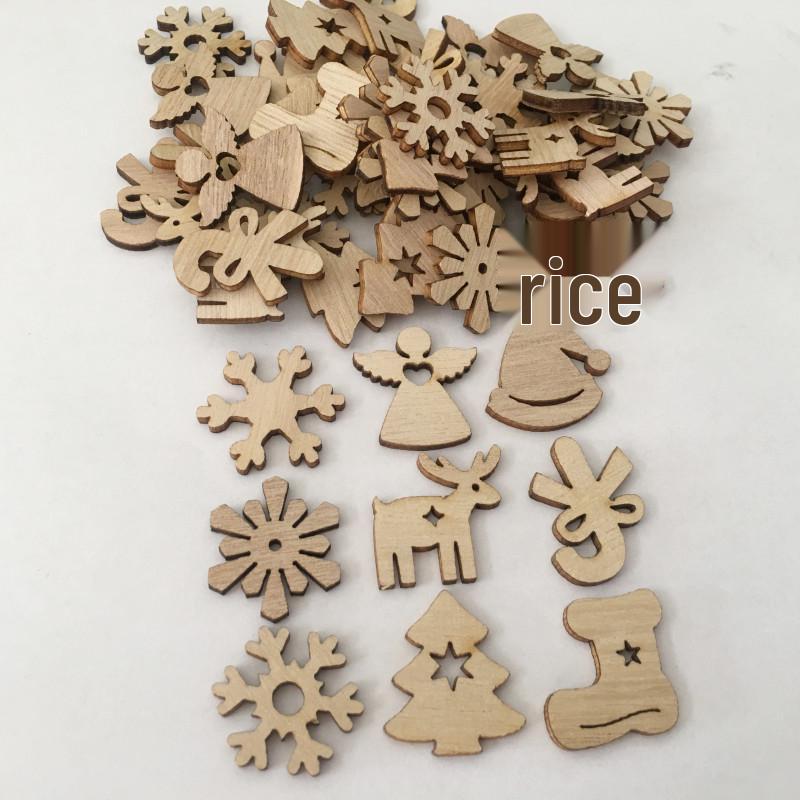 Ornements de Noël Vintage Écologiques - Design Créatif en Copeaux de Bois Dessinés