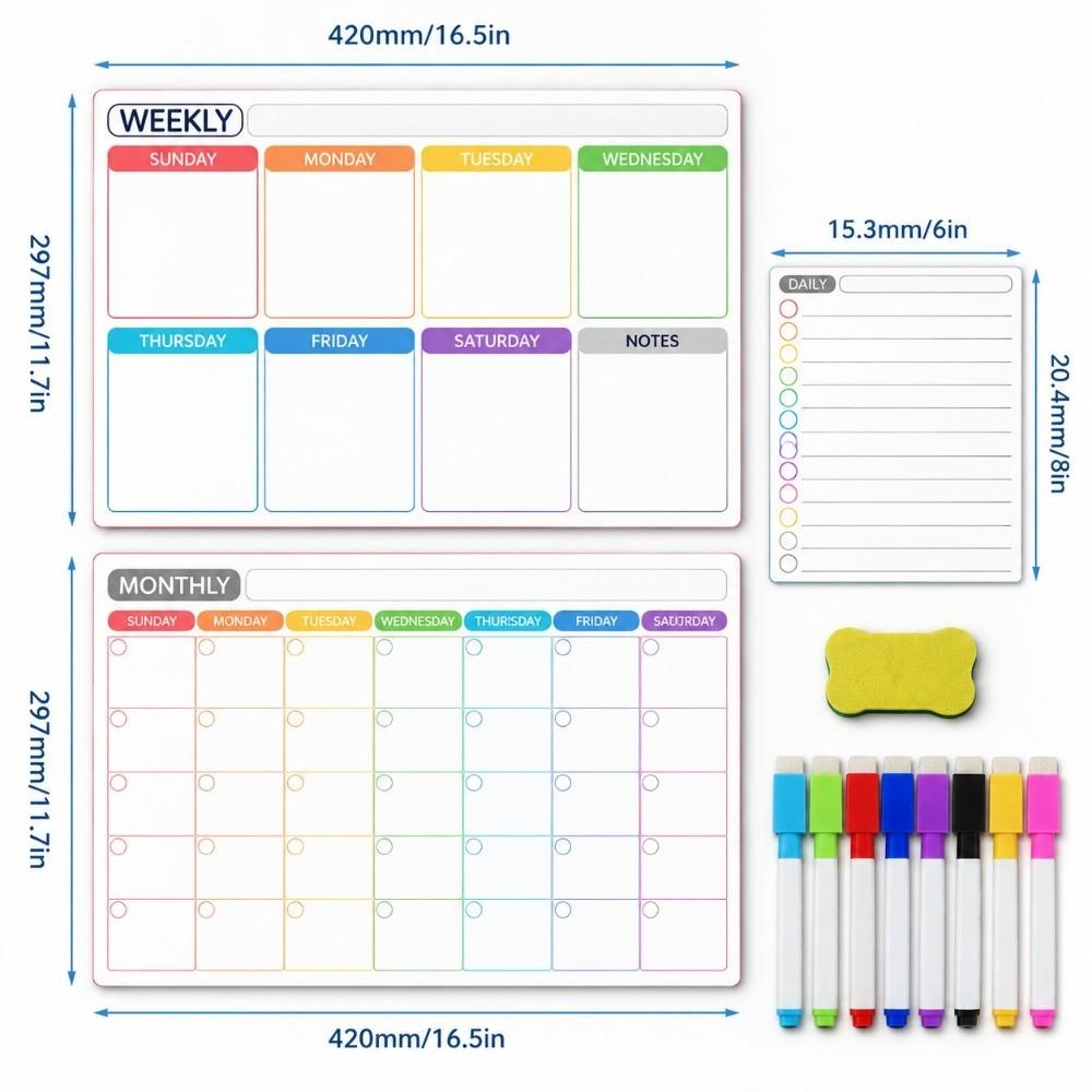Resin Whiteboard Monthly Weekly Daily Fridge Calendar Daily Dry Erase Calendar Organizer
