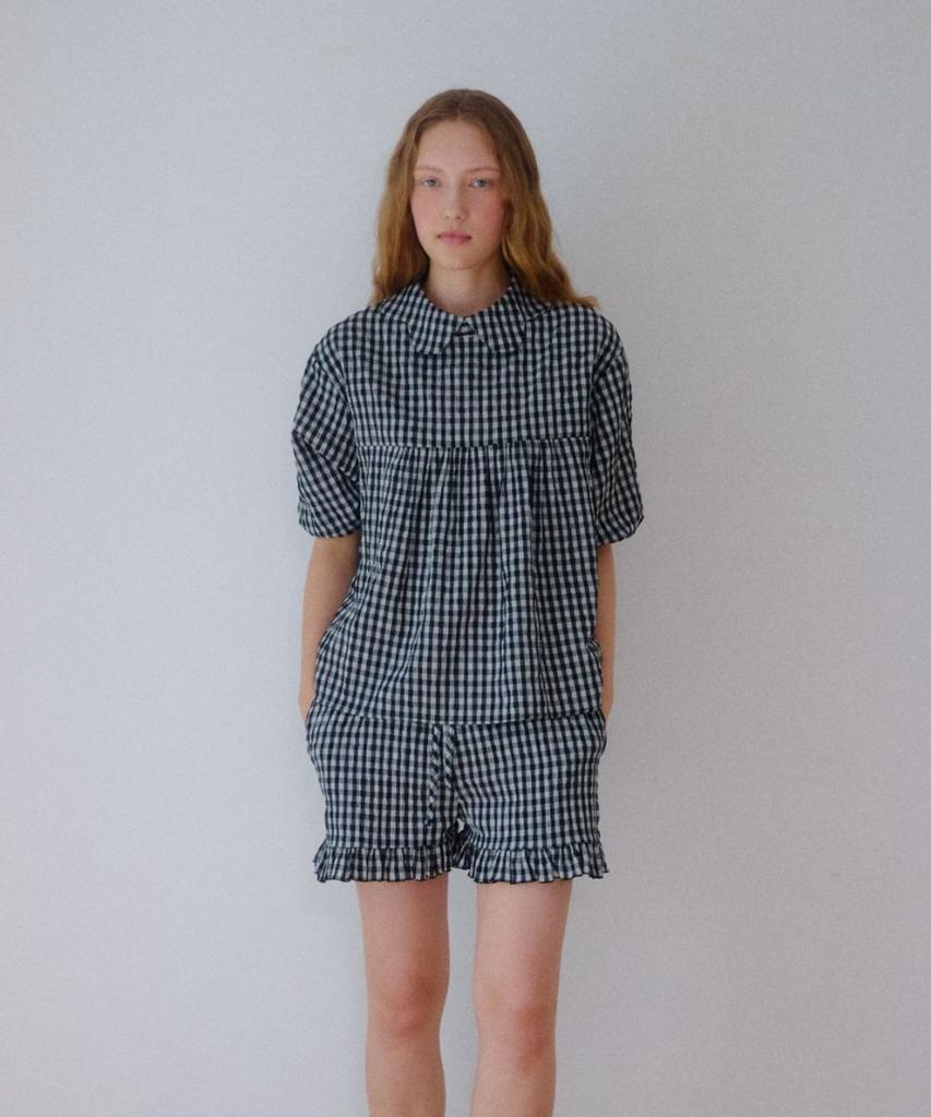 Okuka Check Frill Shorts - Black