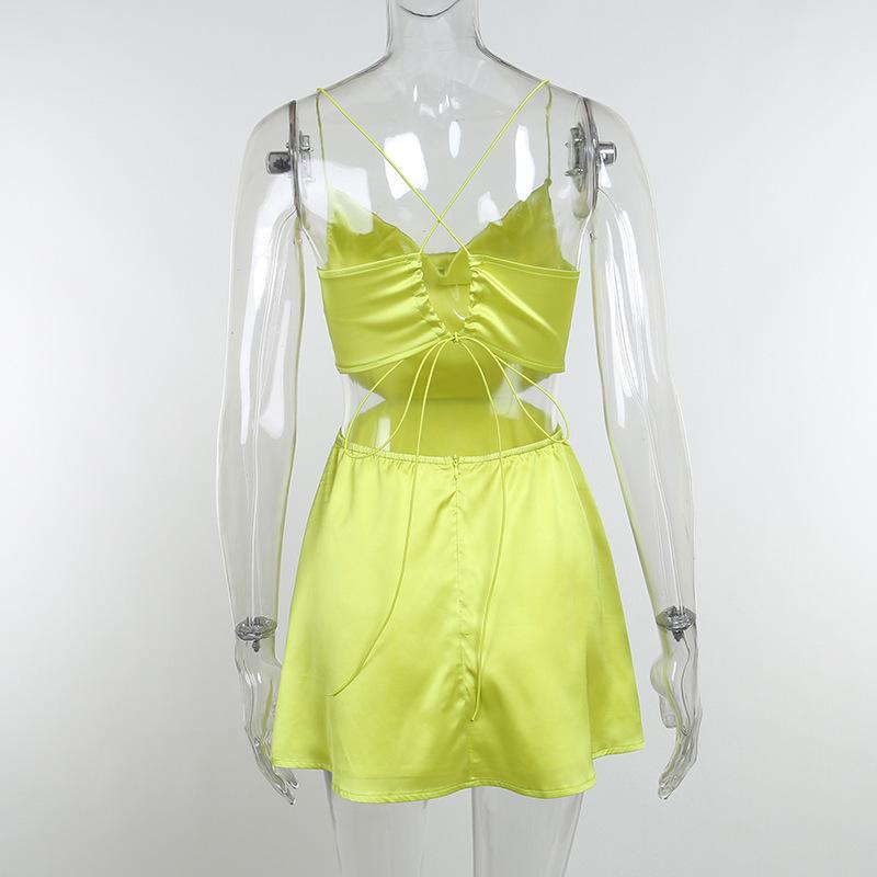 Y2K Frühjahr/Sommer Neues europäisches und amerikanisches sexy und elegantes Temperament Slim Fit rückenfreies Riemen einfarbiges Kleid