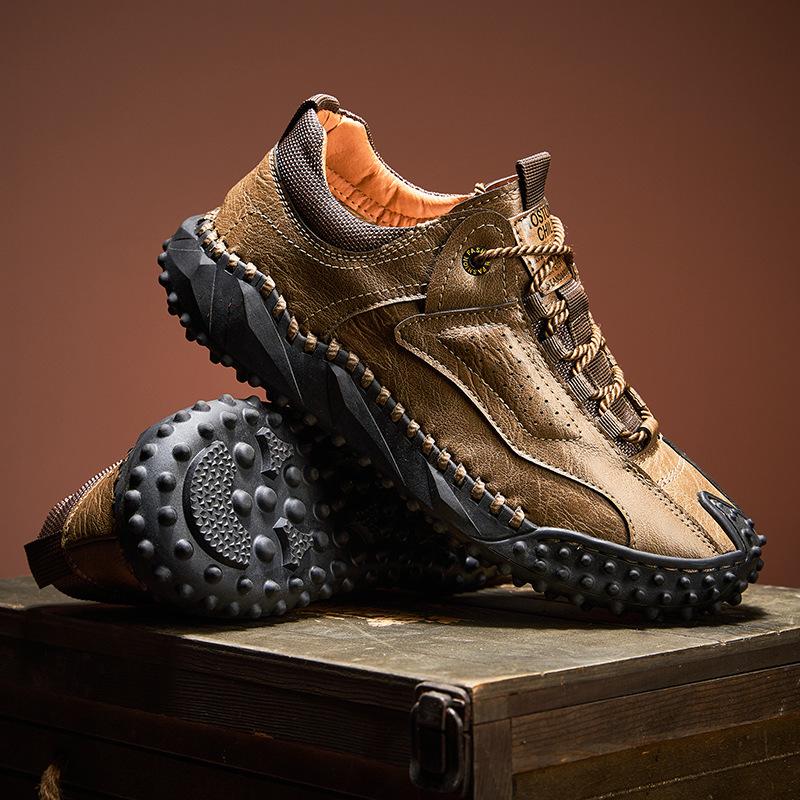 Lace-up leather surface men's casual shoes spring and summer trend green outdoor shoes men