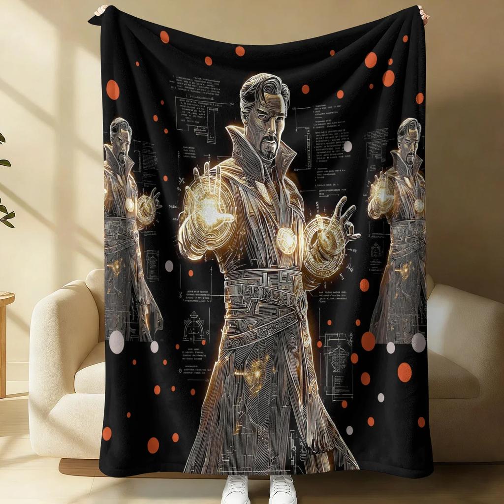 Styl Tech Avengers Koc Flanelowy Miękki Ciepły Puszysty Kocyk Pokrowiec na Sofę Kanapę Łóżko Niebieski Piksel & Nadruk Bohaterów Lekki Kocyk na Drzemkę