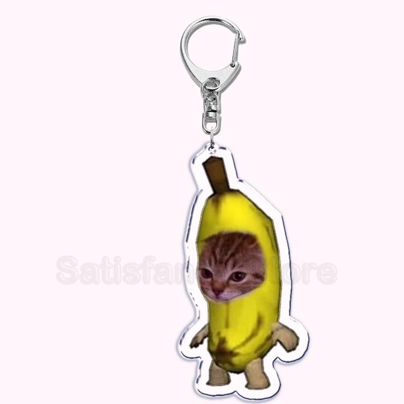 Creative Banana Cat with Heart Keychain for Accessories Bag Pendant Food Fruit Happy Cats Key Chain Ring Keychains Jewelry Gift