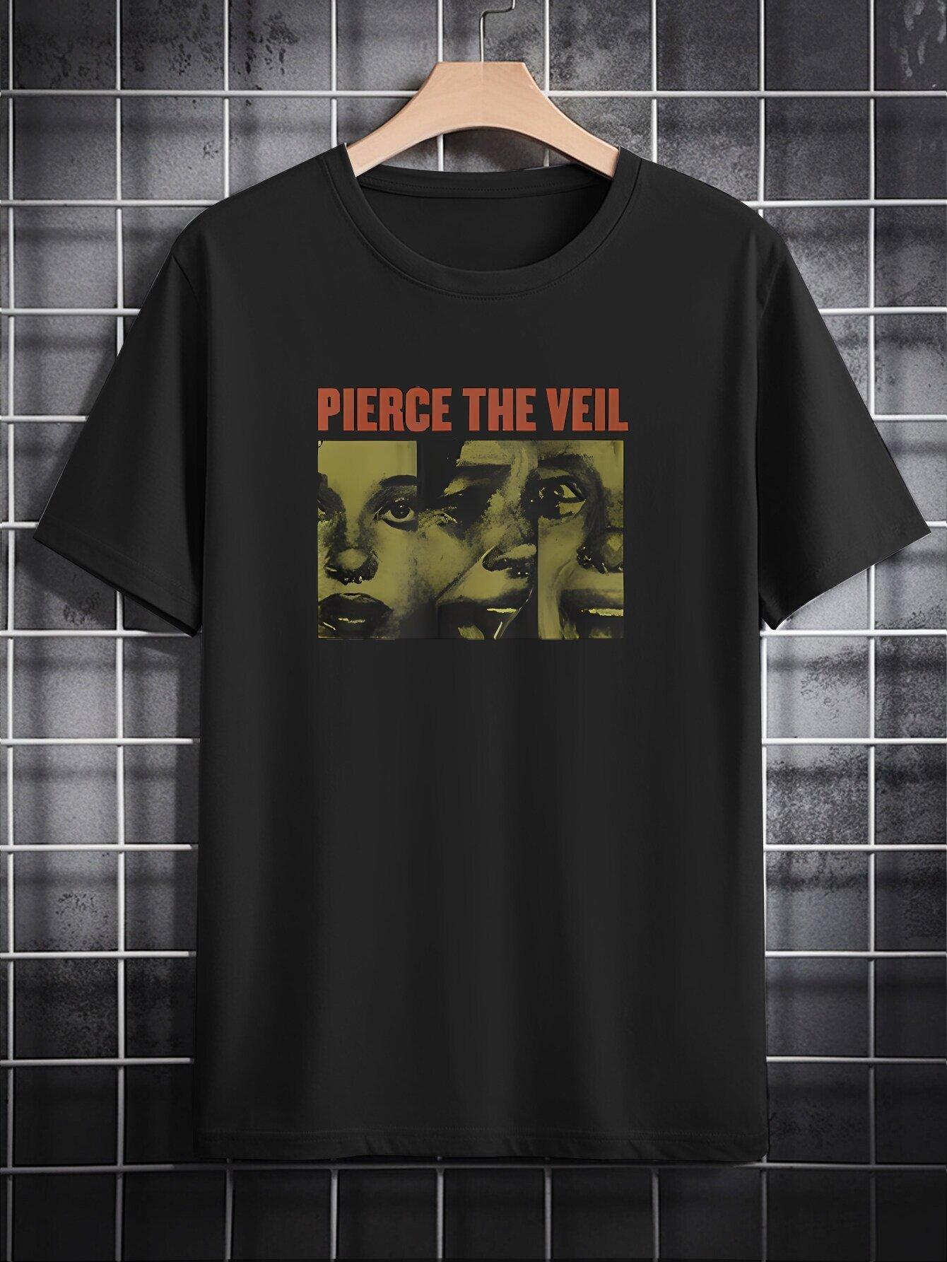 [Graphic T-shirt] Black Polyester Casual Round Neck T-shirt |  Pierce the Veil  Graphic Print XXXXL