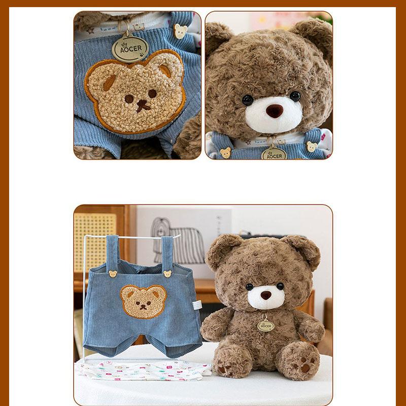 Cute Teddy Squishy Plush Toy Soft Fluffy Brown Bear Stuffed Animal Removable Clothes Plushie Doll Kawaii Pillow For Gift Fluffy
